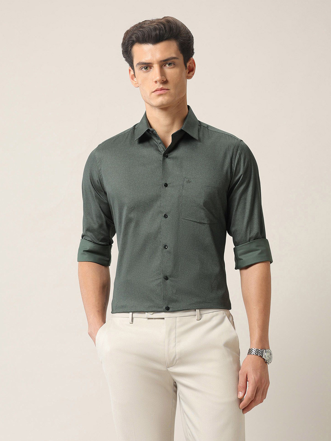 Arrow Floral Printed Spread Collar Pure Cotton Casual Shirt