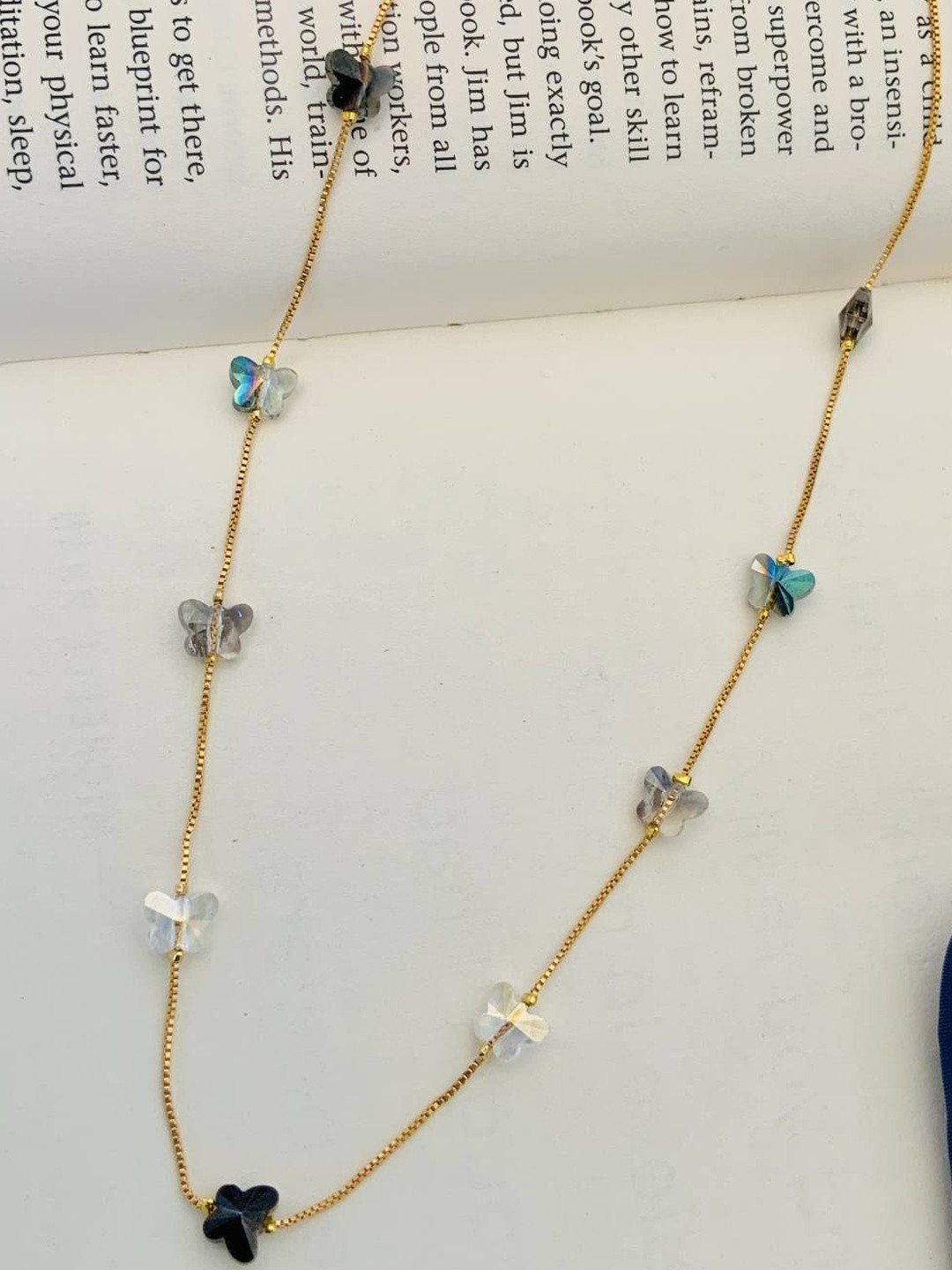 Anouk Women Blue & White Brass Gold-Plated Butterfly Charms Chain