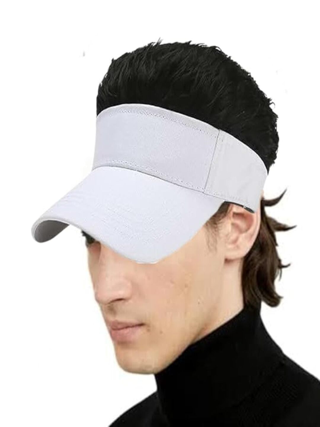 Dazz Look Men Halo Wavy Scalp Topper Spiked Hair Extension With Visor Hat - 4 Inch