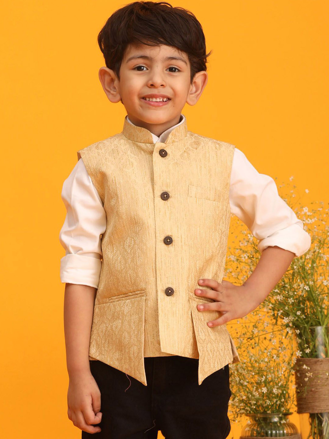 JBN Creation Boys Woven Designed Mandarin Collared Nehru Jackets