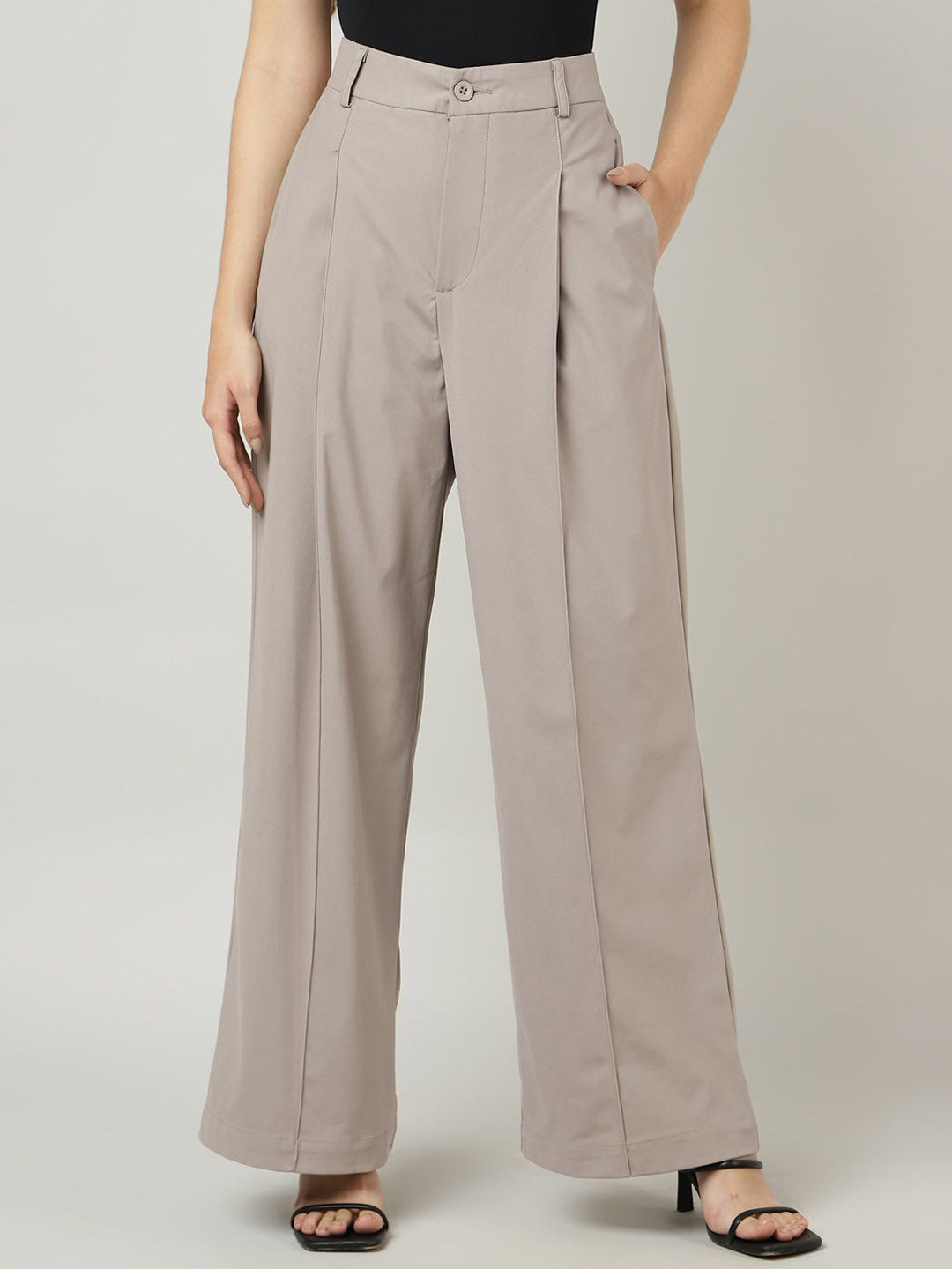 Sands of India Women Relaxed Wide Leg High-Rise Pleated korean Pants