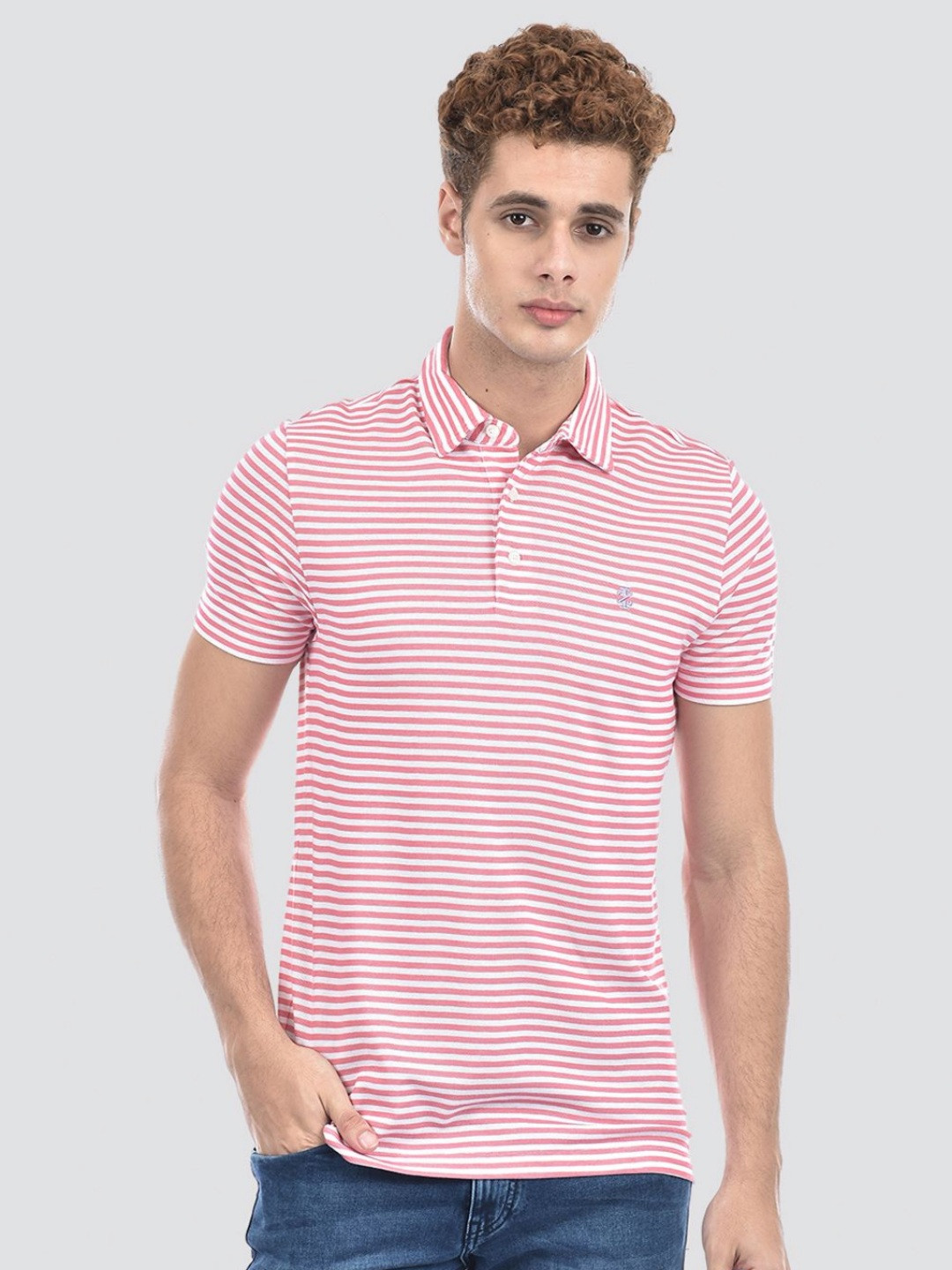 IZOD Men Striped Polo Collar Slim Fit T-shirt