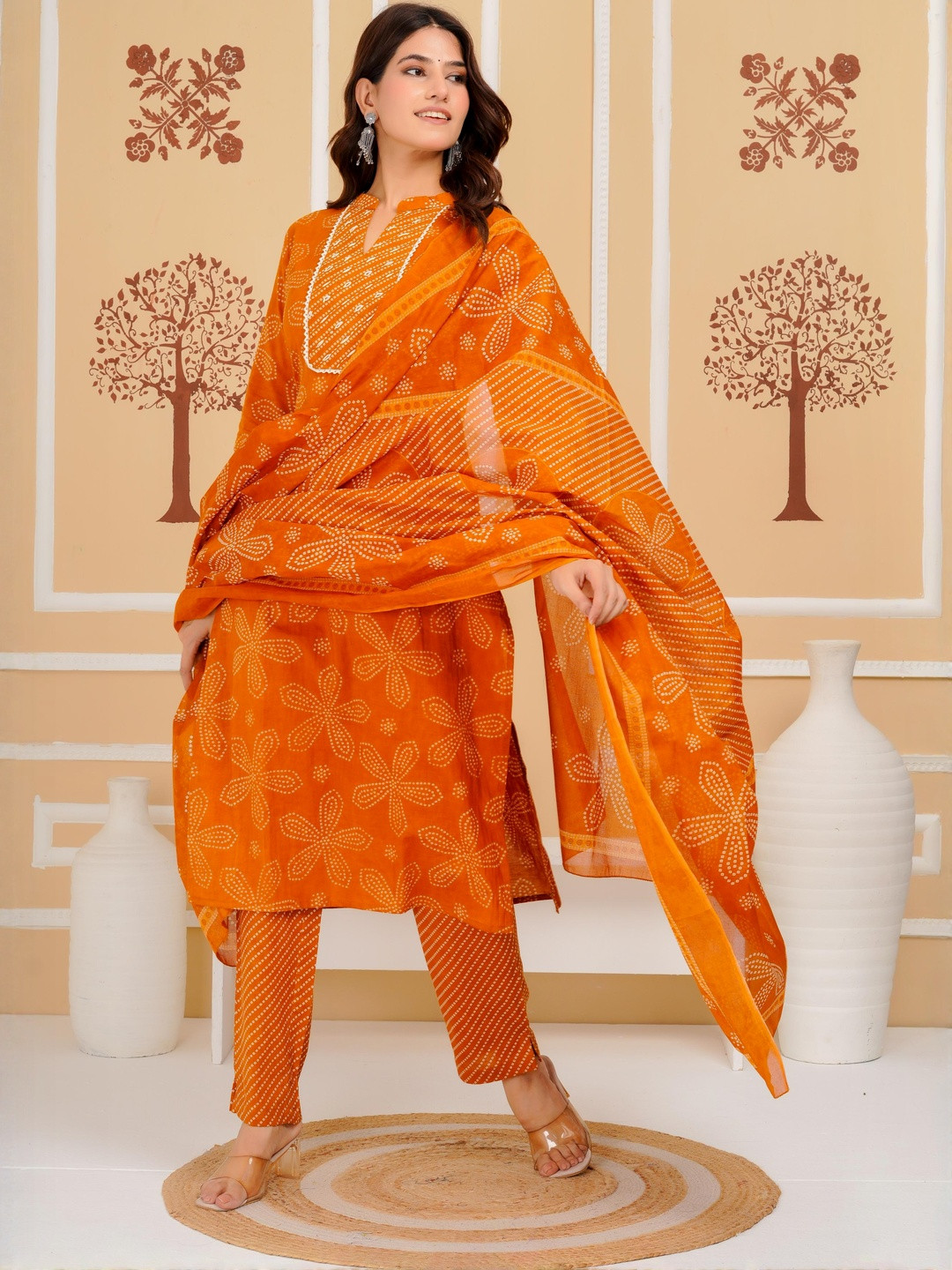 Signoria Cotton Printed Straight Kurta & Trouser With Dupatta