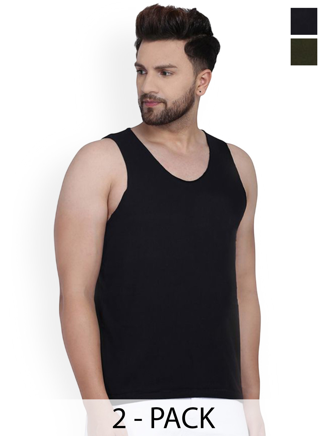 SLOWLORIS Pack Of 2 Sleevesless Bio-Wash Combed Cotton Gym Vests