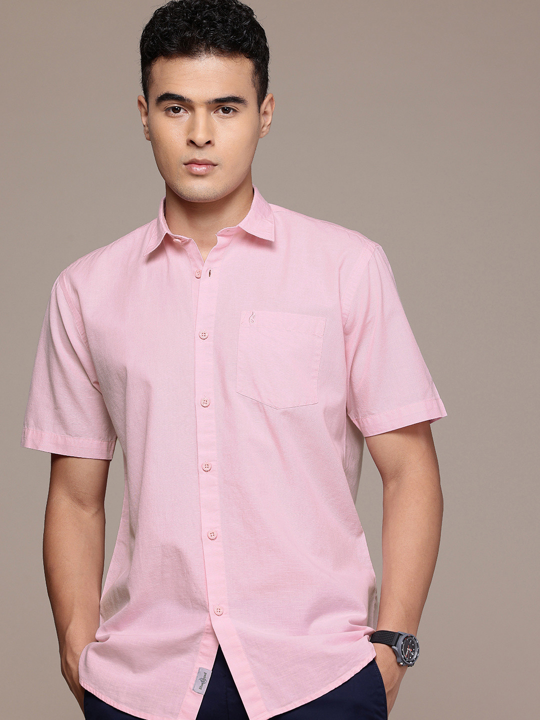 BS BLUE SQUAD Slim Fit Cotton-Linen Casual Shirt