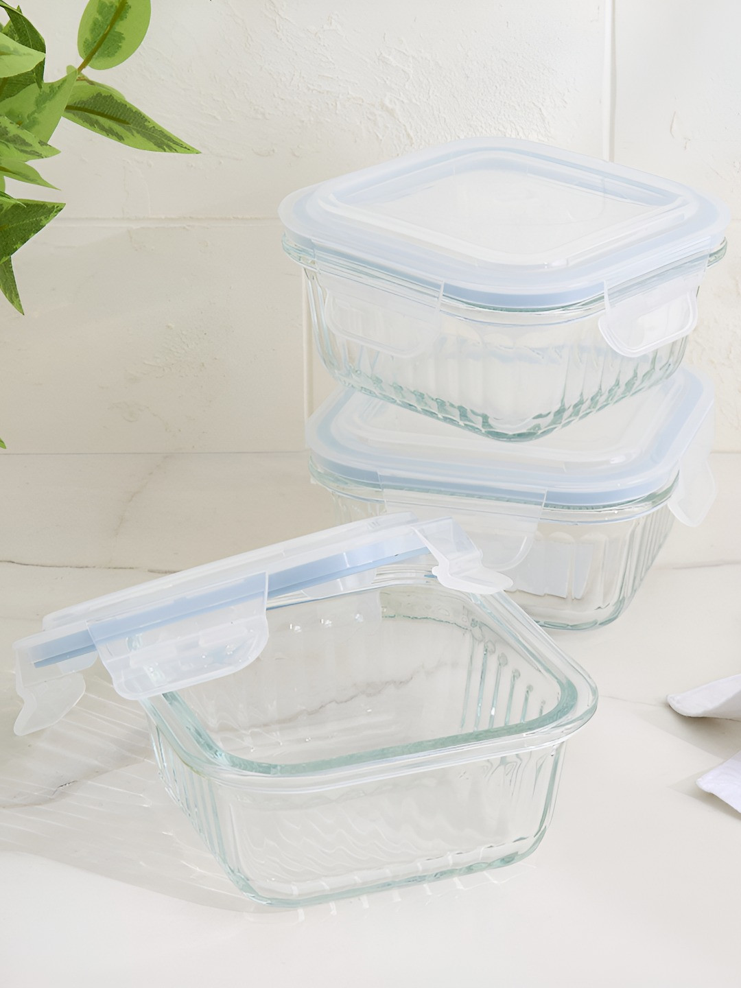 Home Centre Glassify Delish Transparent 3 Pieces Easy to Clean Box Containers 320ml Each