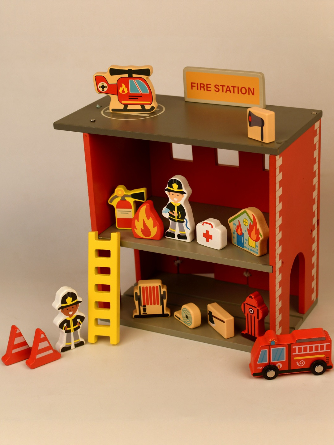 Playbox Wooden Multicolored Marshall's Fire Station Pretend Play Toy Set