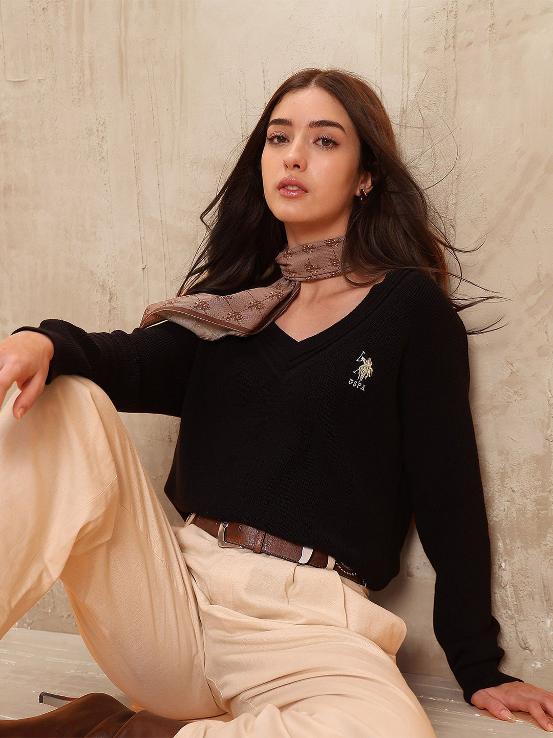 U.S. Polo Assn. Women Ribbed V-Neck Pullover