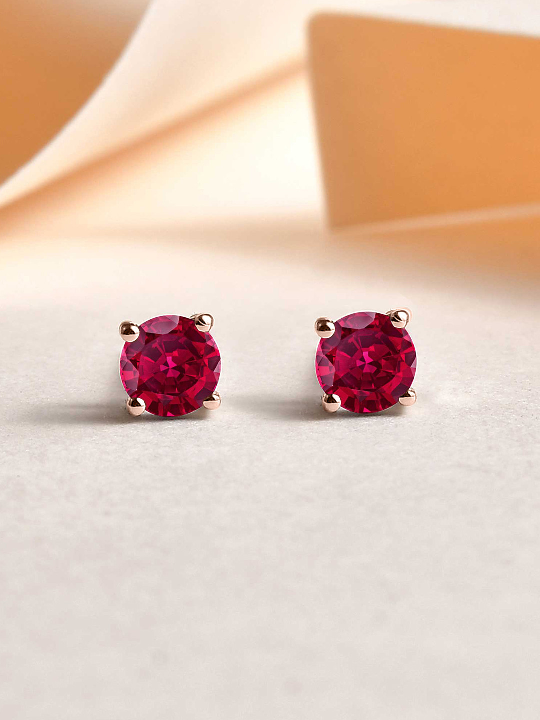 Ornate Jewels 925 Sterling Silver 18K Rose Gold-Plated Circular Shaped Ruby Studded Studs