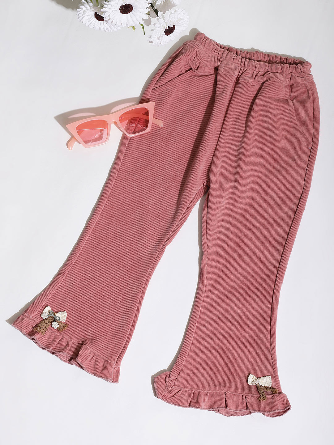 Lil Townie Girls Cotton Relaxed-Fit Trousers With Bow