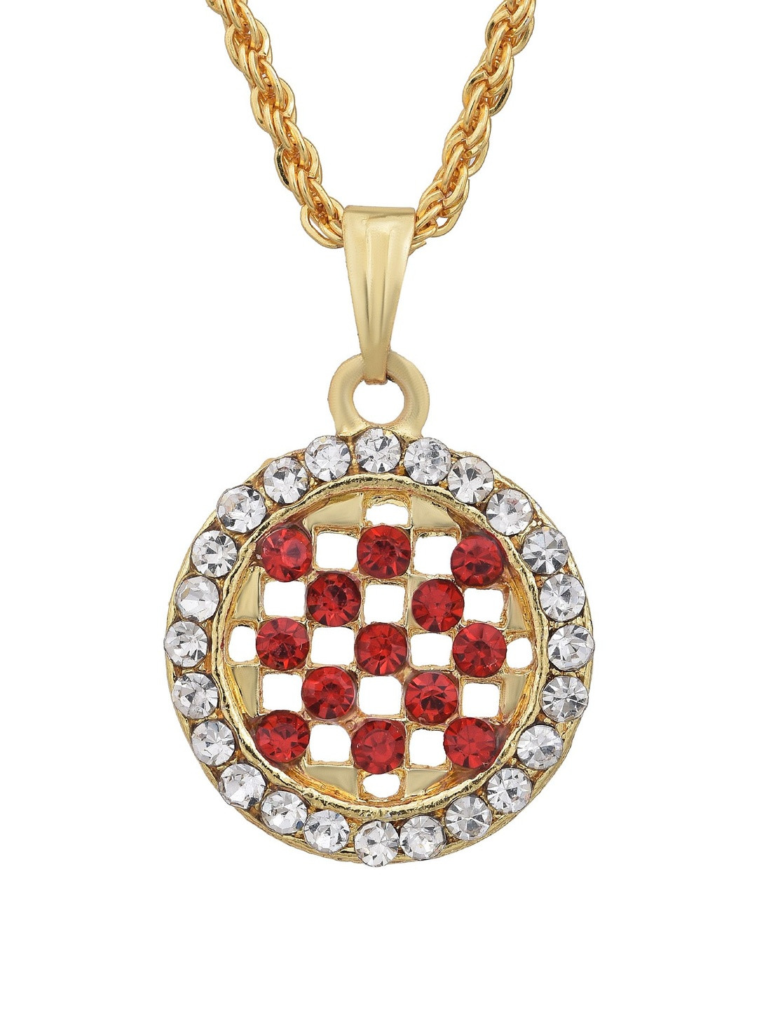 Gold plated Round shape Bridal Red coloured CZ  pendant Women