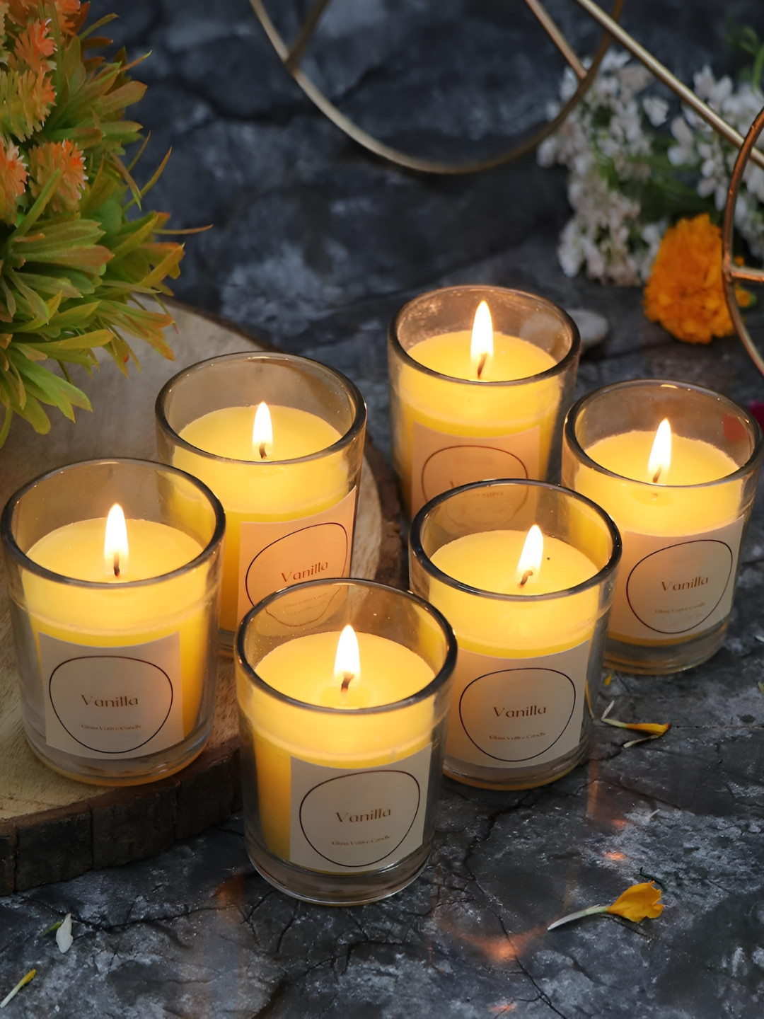 EarthCraft Glass Set of 6 Pillar Scented Candle