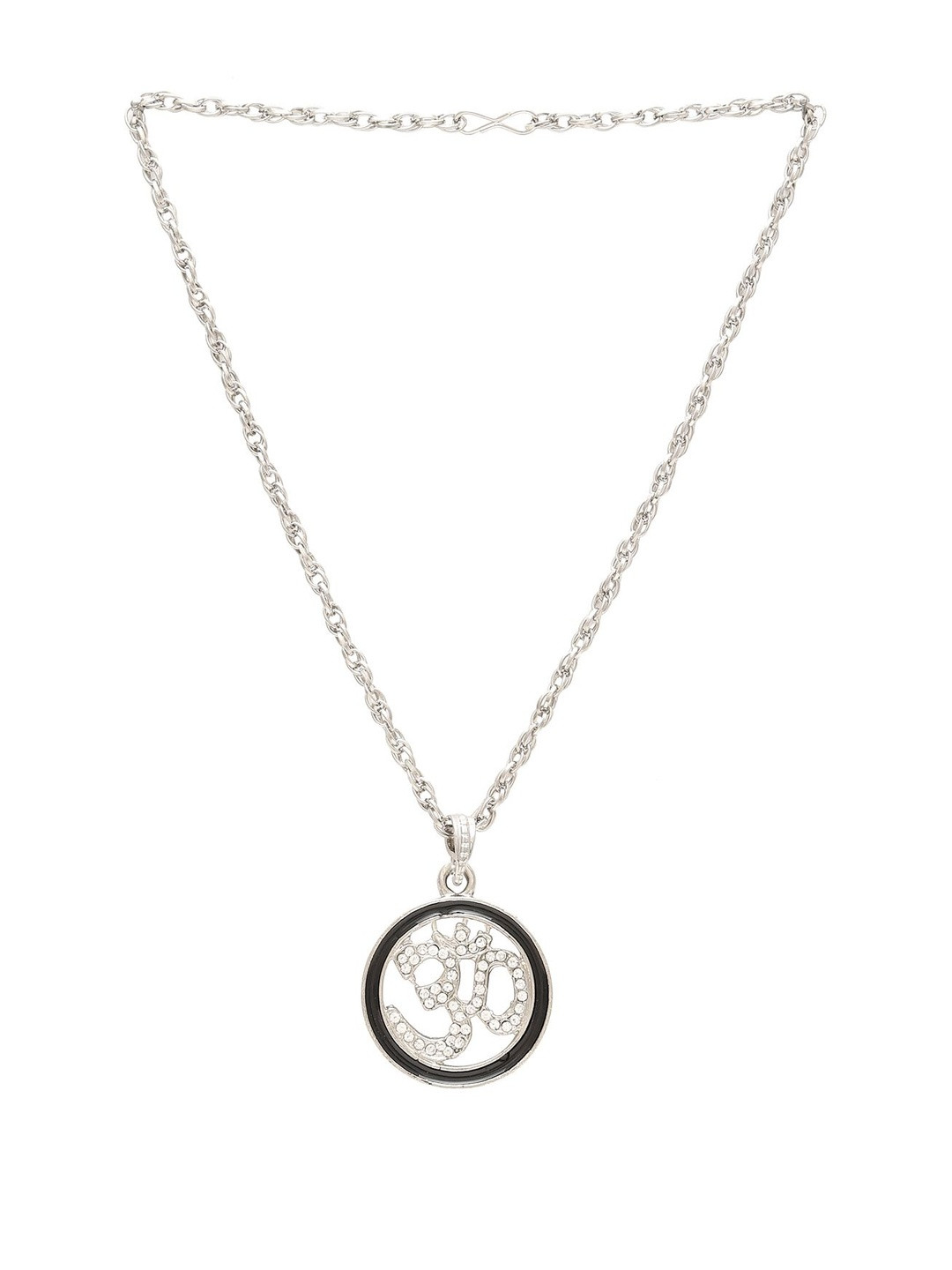 Silver plated Round shape CZ studded OM Pendant God pendant