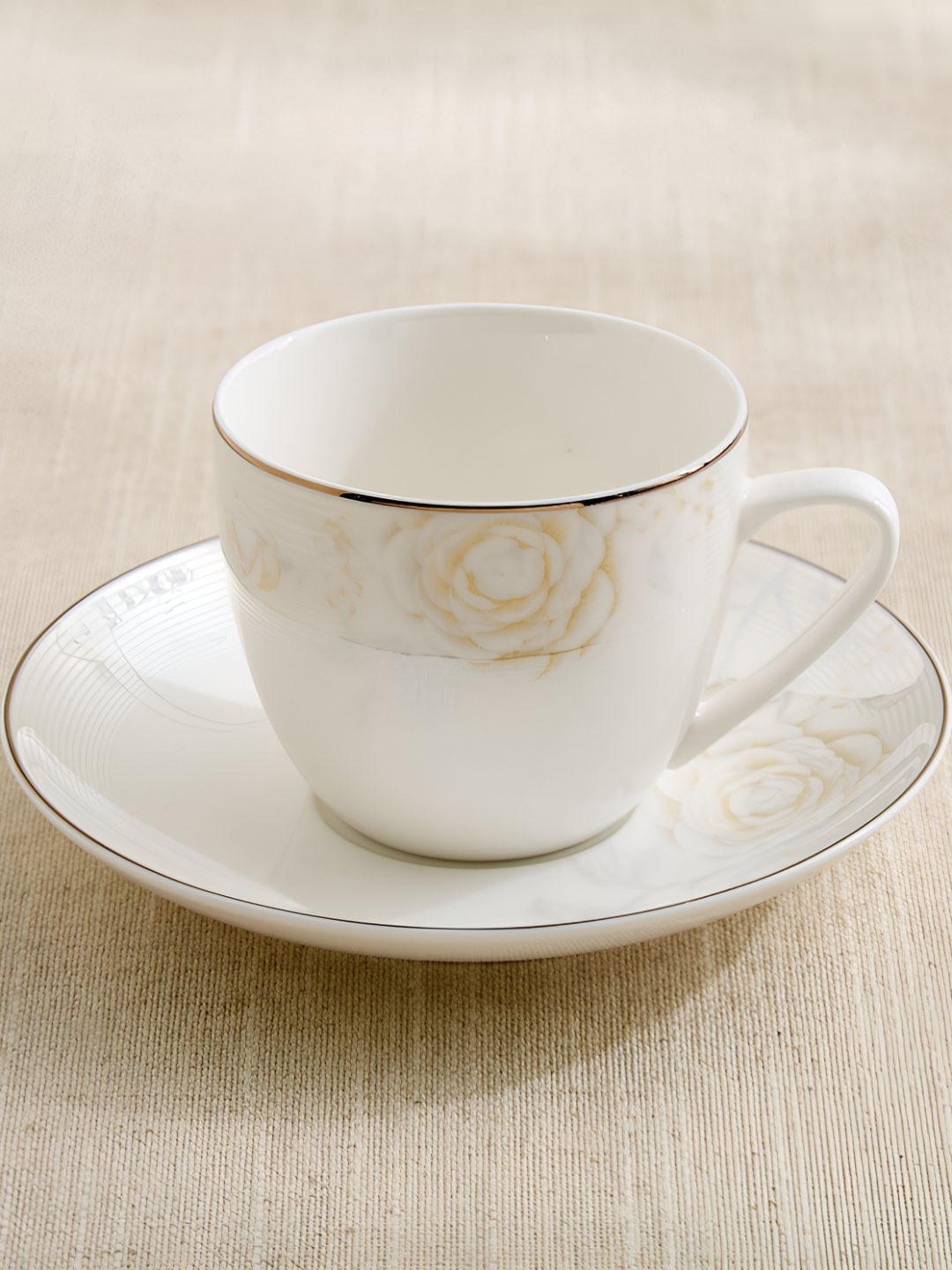 Home Centre 200ml White Fine China Floral Print Cup & Saucer Tea Set