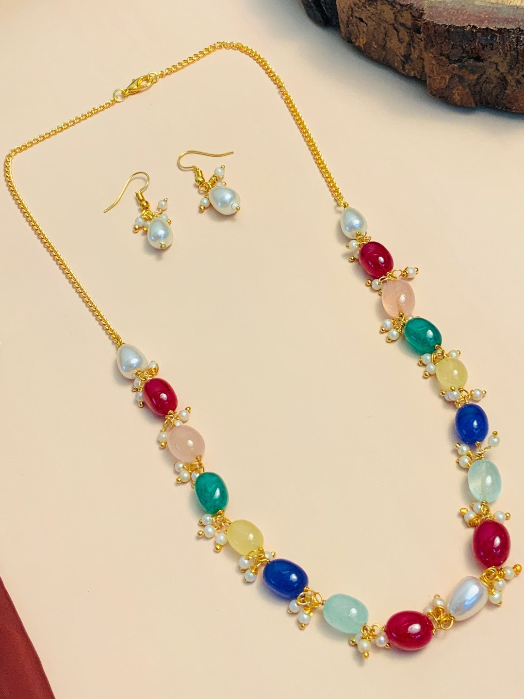 Sophisticated Women Multi Color Gold Plated Multicolor Mala Necklace Set