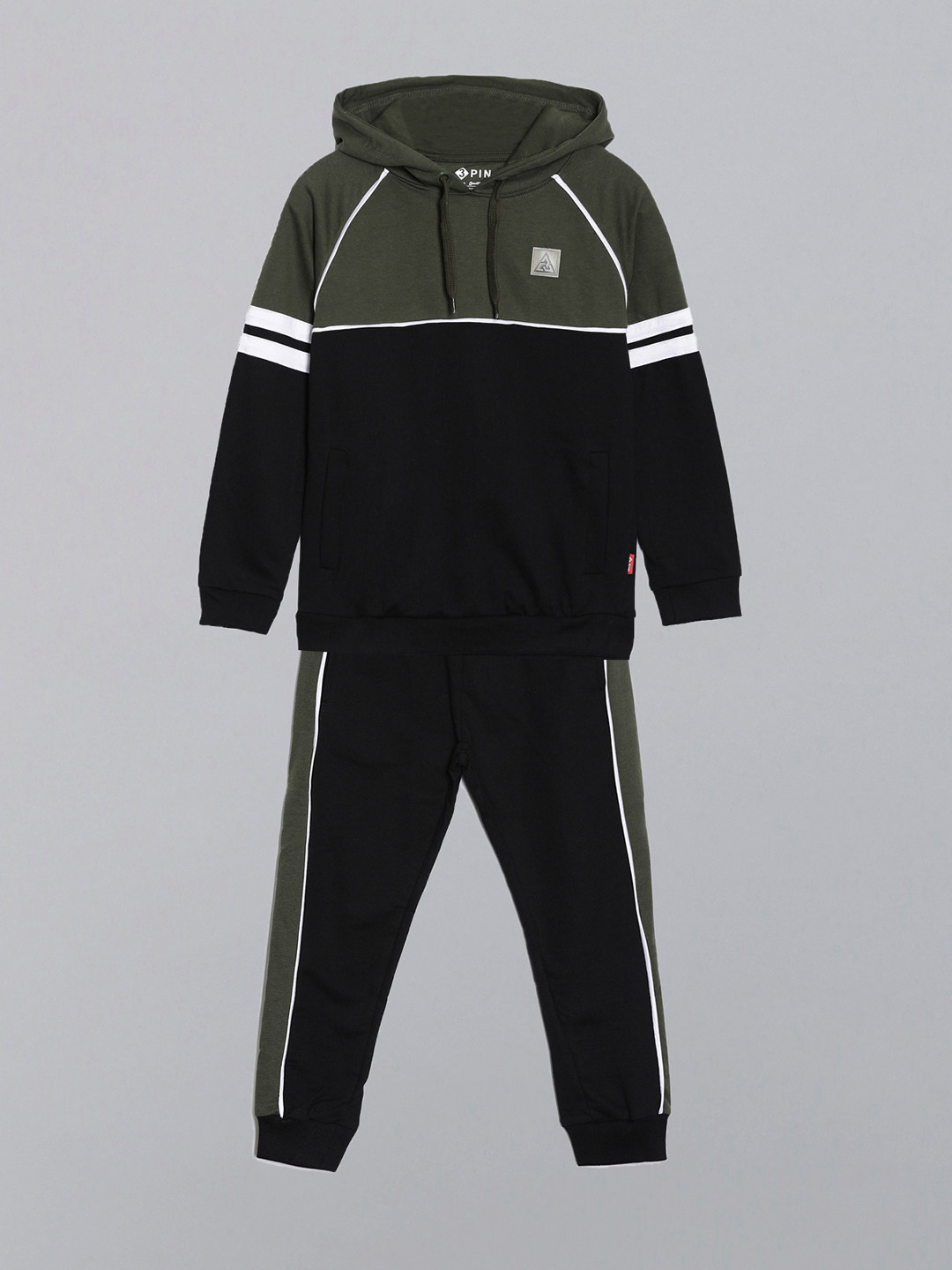 3PIN Boys Pure Cotton Colorblocked Hoodie & Jogger Tracksuit