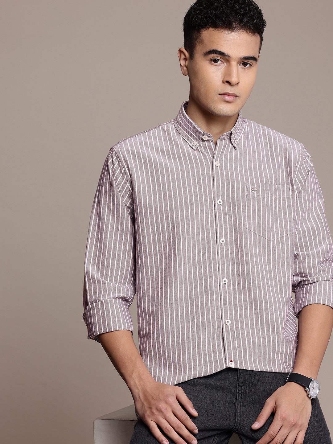 BS BLUE SQUAD Regular Fit Striped Button-Down Collar Casual Shirt
