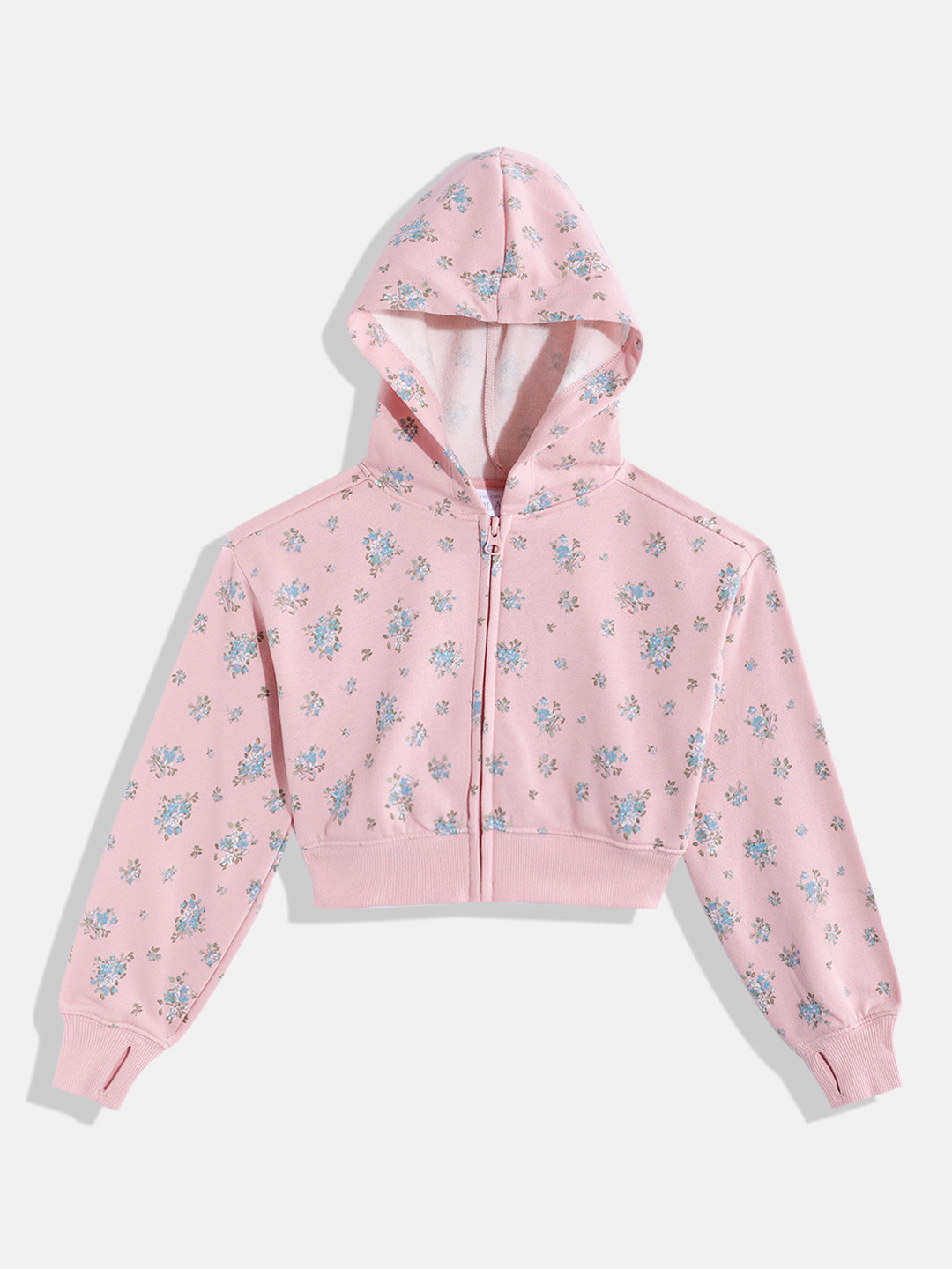 THE CHILDREN'S PLACE Girls Floral Printed Hooded Crop Sweatshirt