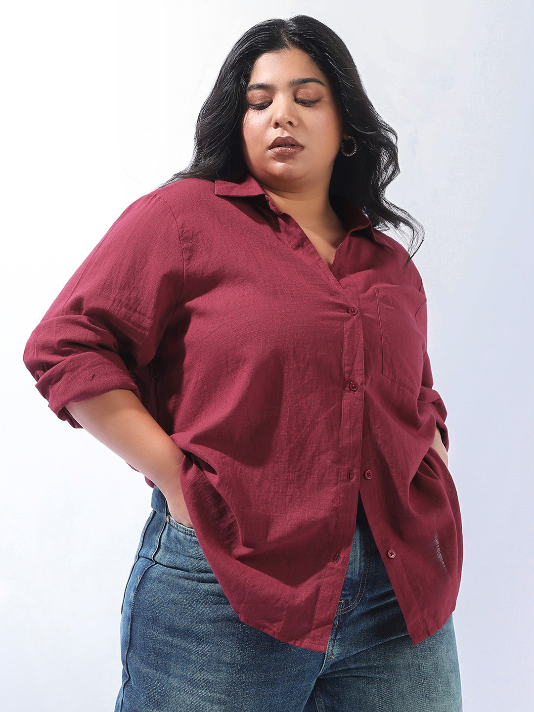Freeform by High Star Classic Spread Collar Curved Cotton Oversized Casual Shirt