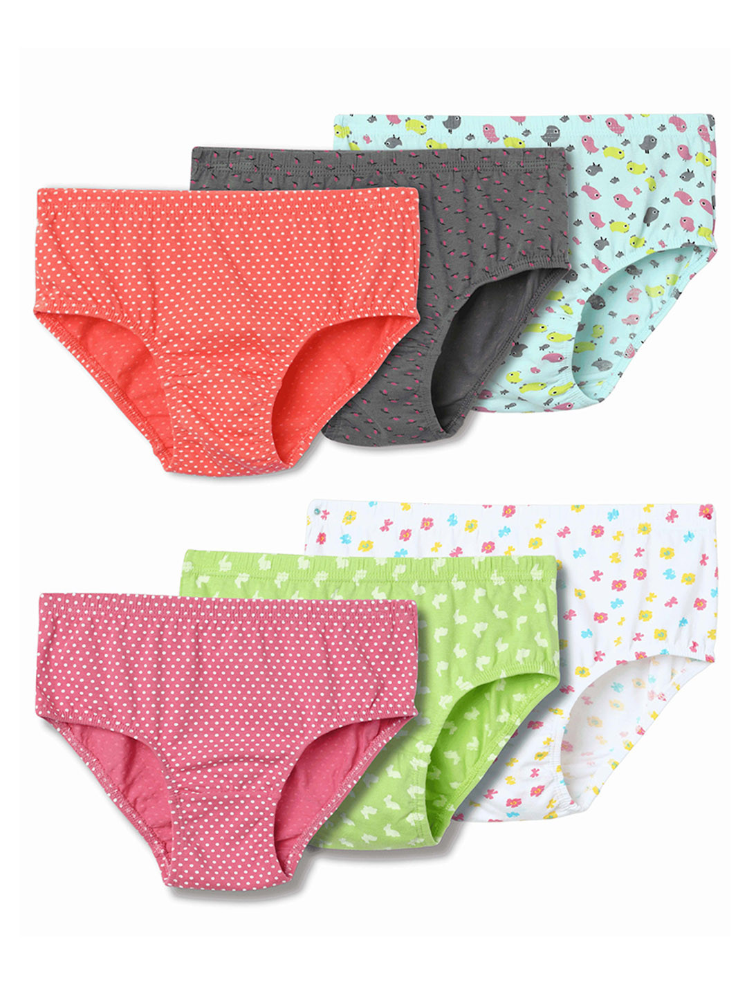 lil berry Girls Pack Of 6 Printed Cotton Mid-rise Basic Briefs