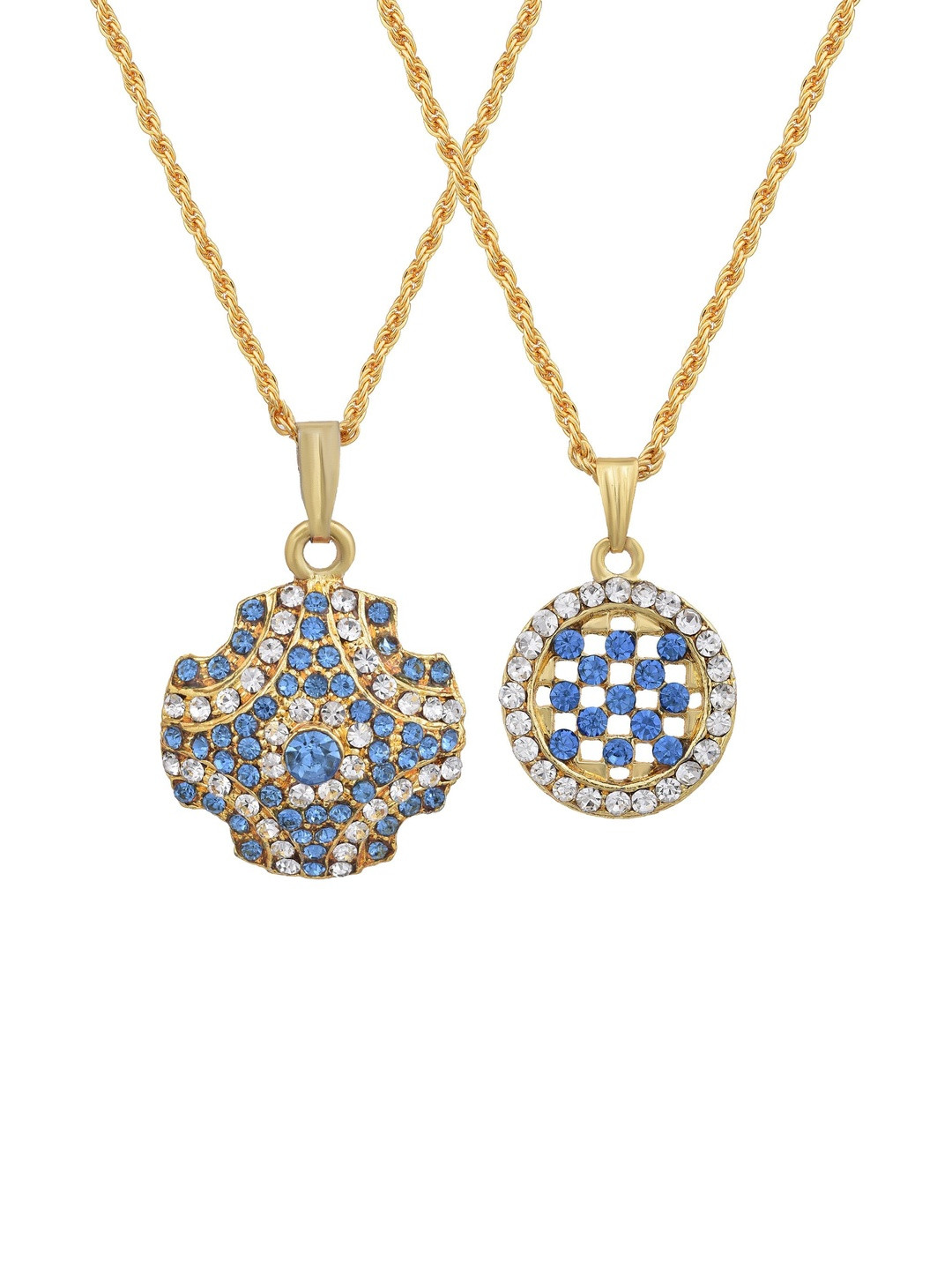 Gold plated SET of 2 Deep Blue Colour and White CZ Fashion chain pendant