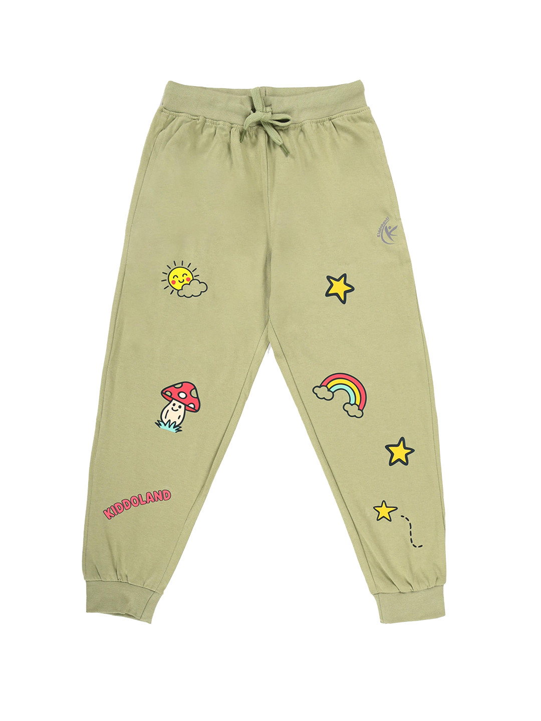 KiddoPanti Girls Self Design Cotton Mid-Rise Joggers