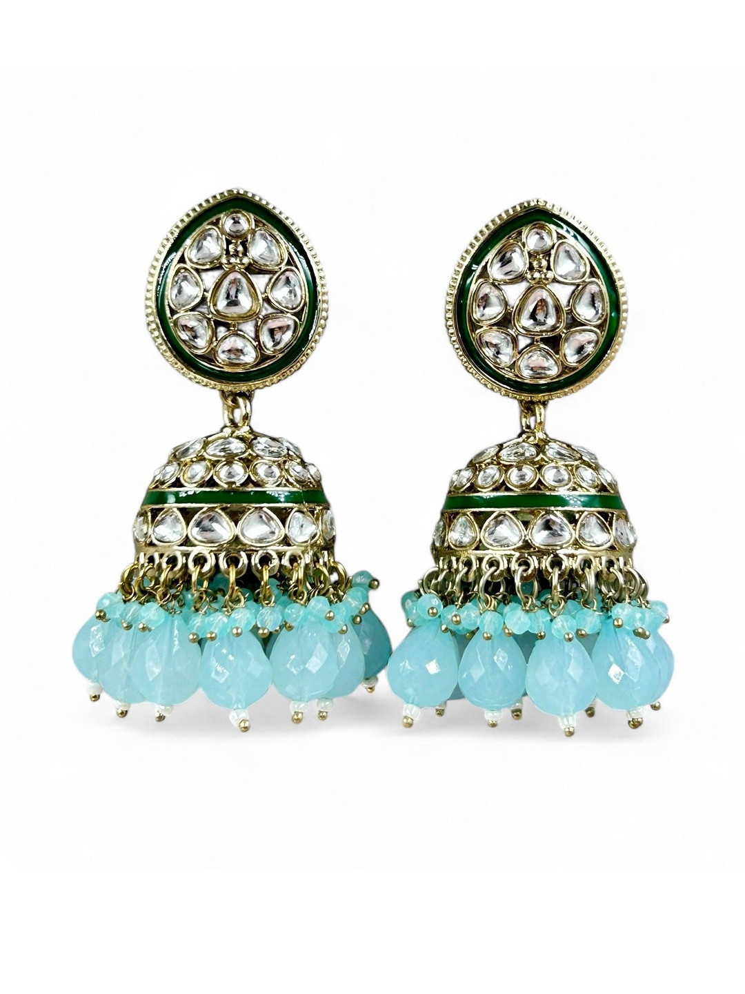 ANTIQUE JEWELLERY Mehendi Plated with White Beads Meenakari Jhumkas