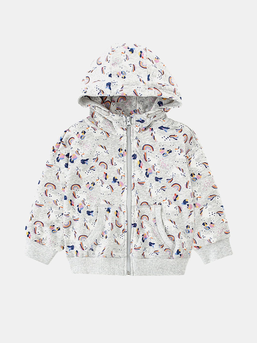 YK Girls Multi Printed Hooded Long Sleeves Cotton Causal Sporty Jacket