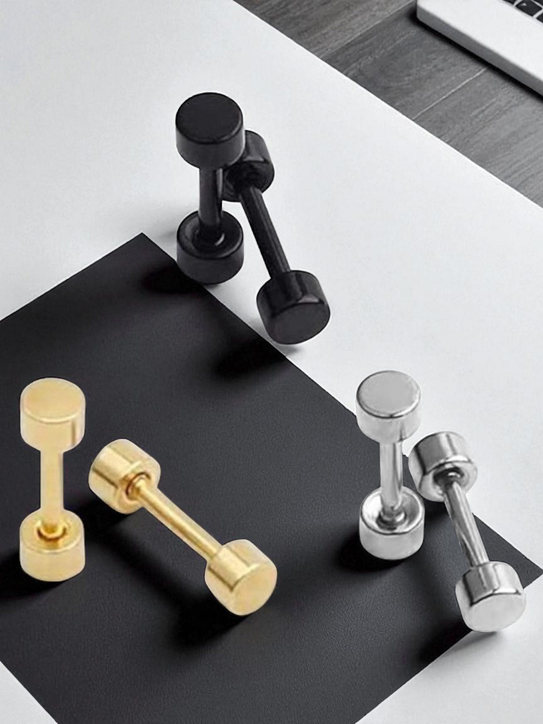 fabula Men Set Of 3 Stainless Steel Contemporary Dumb Bell Shaped Studs