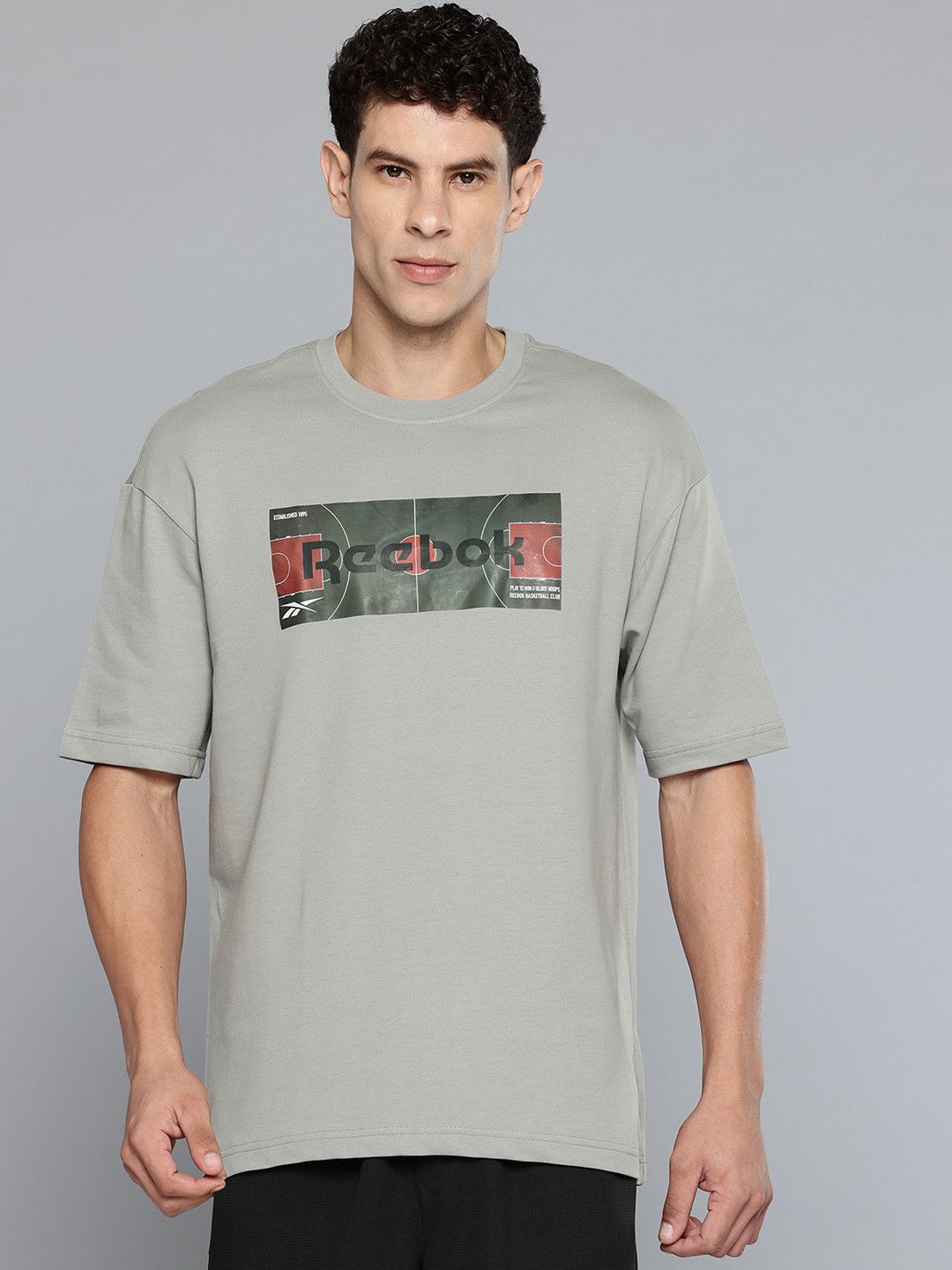 Reebok Lifestyle Loose Printed Drop-Shoulder Sleeves Pure Cotton T-shirt