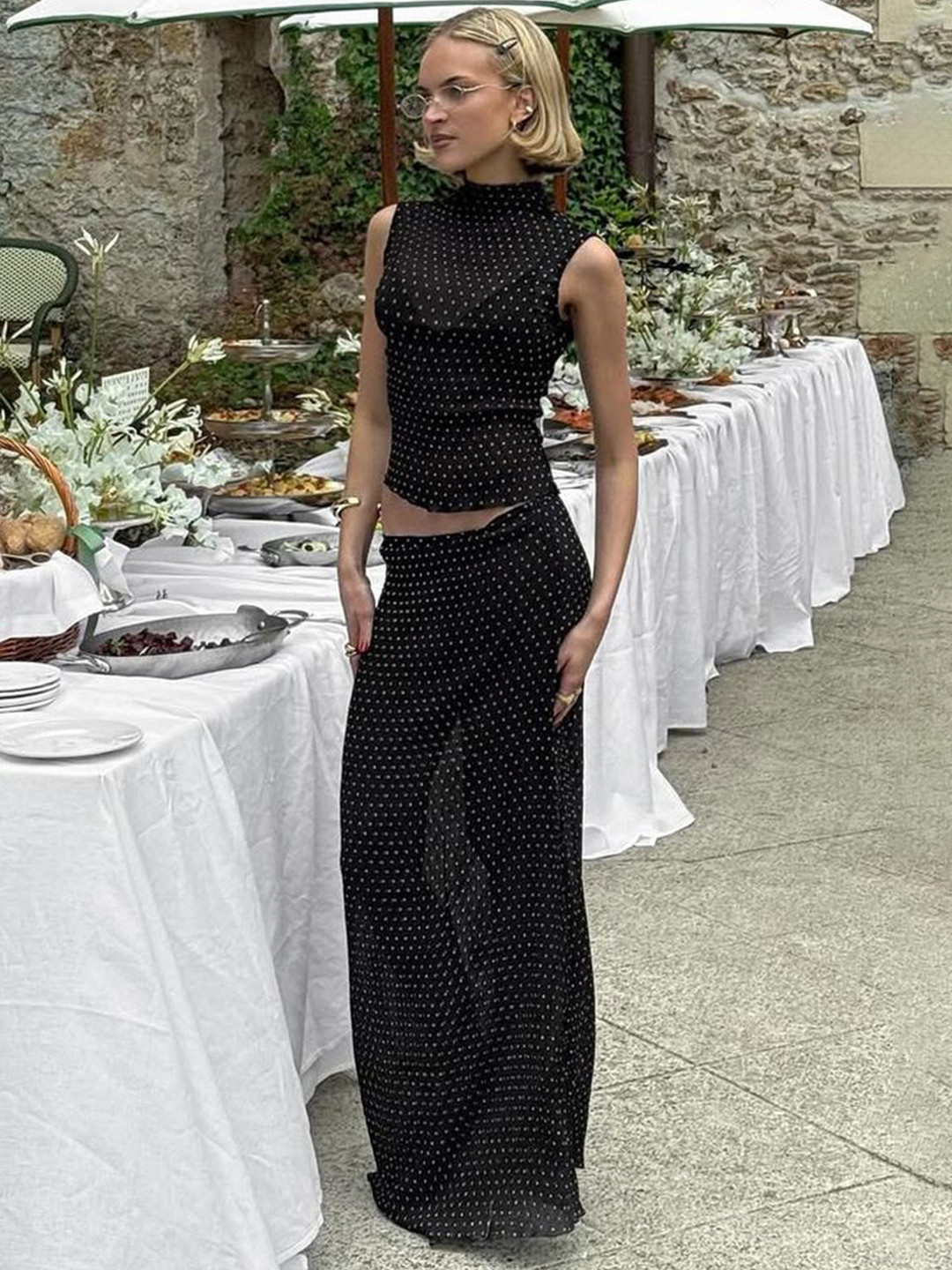 LULU & SKY Women Black Polka-Dot Co-Ords