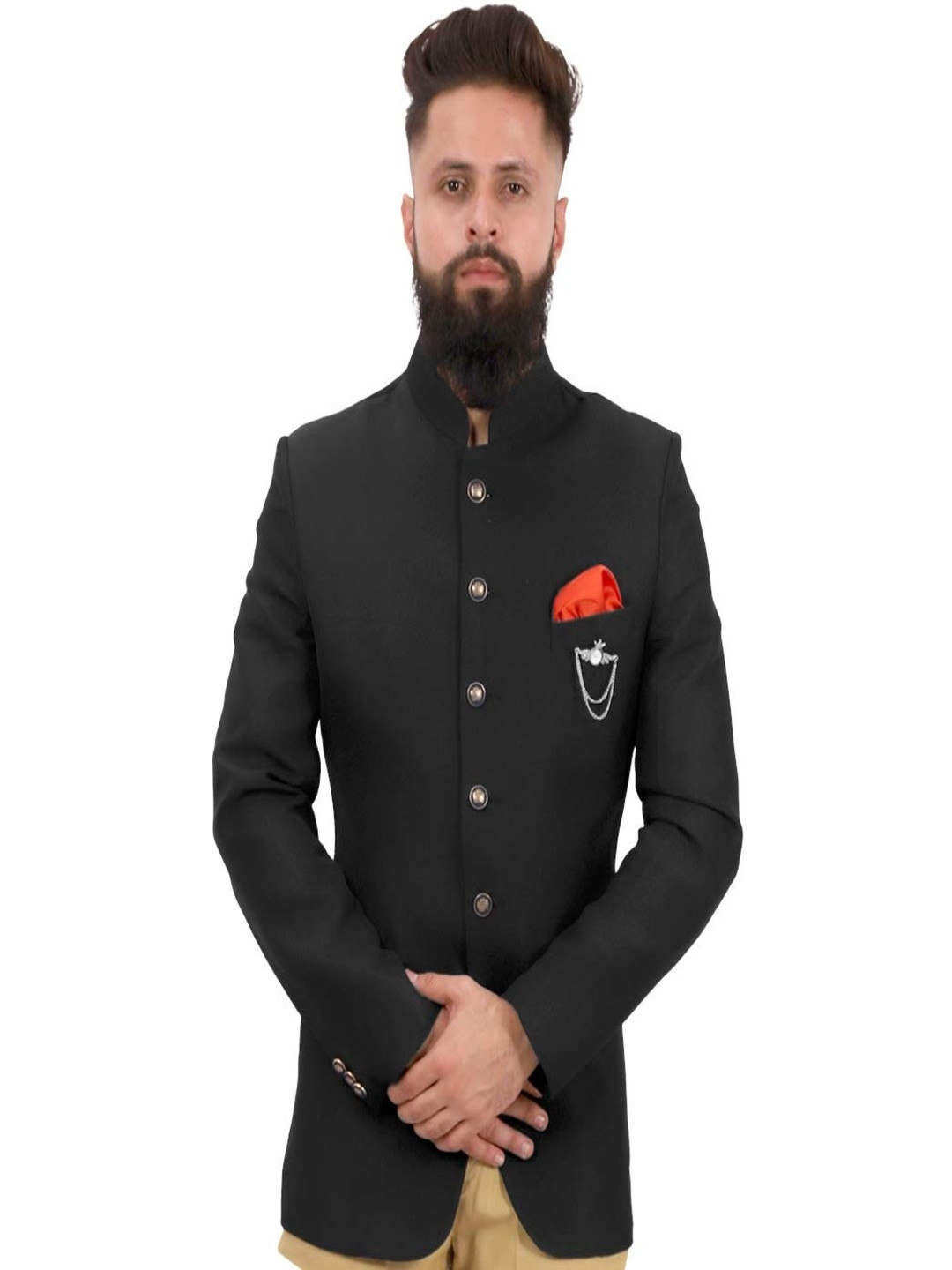 DHINGRA Men Black Bandgala Jodhpuri Blazer
