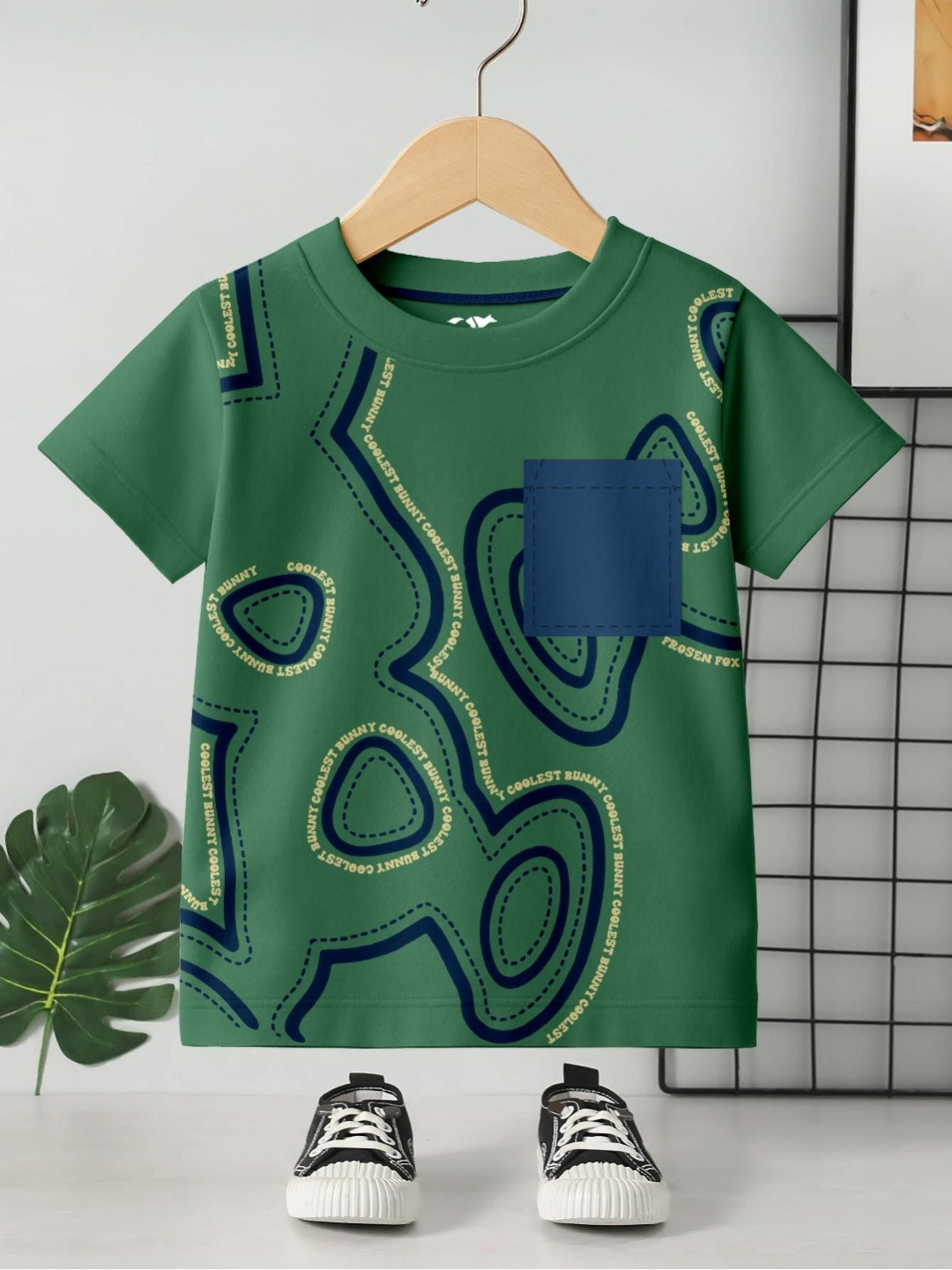 FROSEN FOX Boys Geometric Printed Round Neck Pure Cotton T-shirt