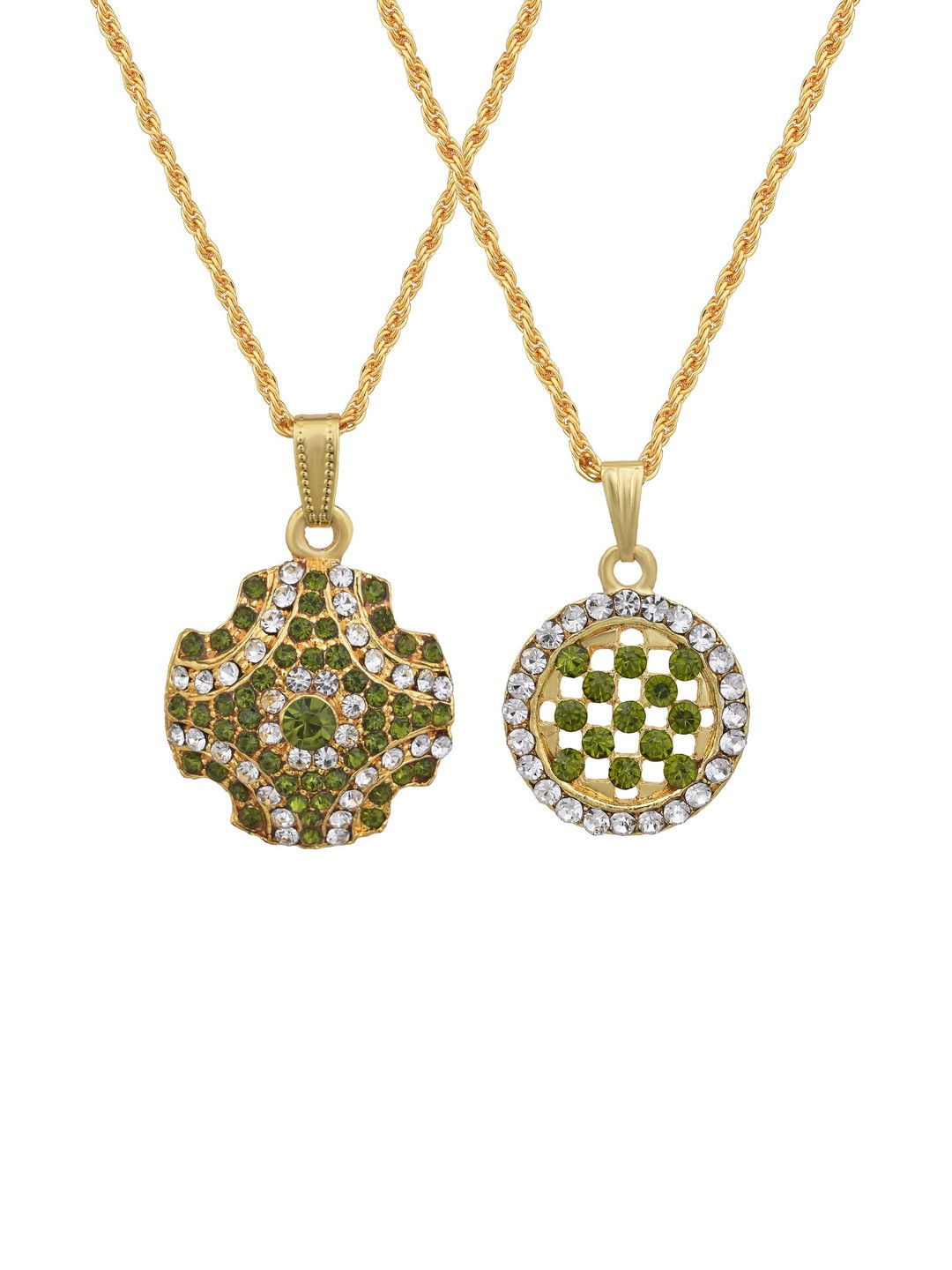 Gold plated SET of 2  Peridot Forest Green and White CZ, Fashion chain pendant