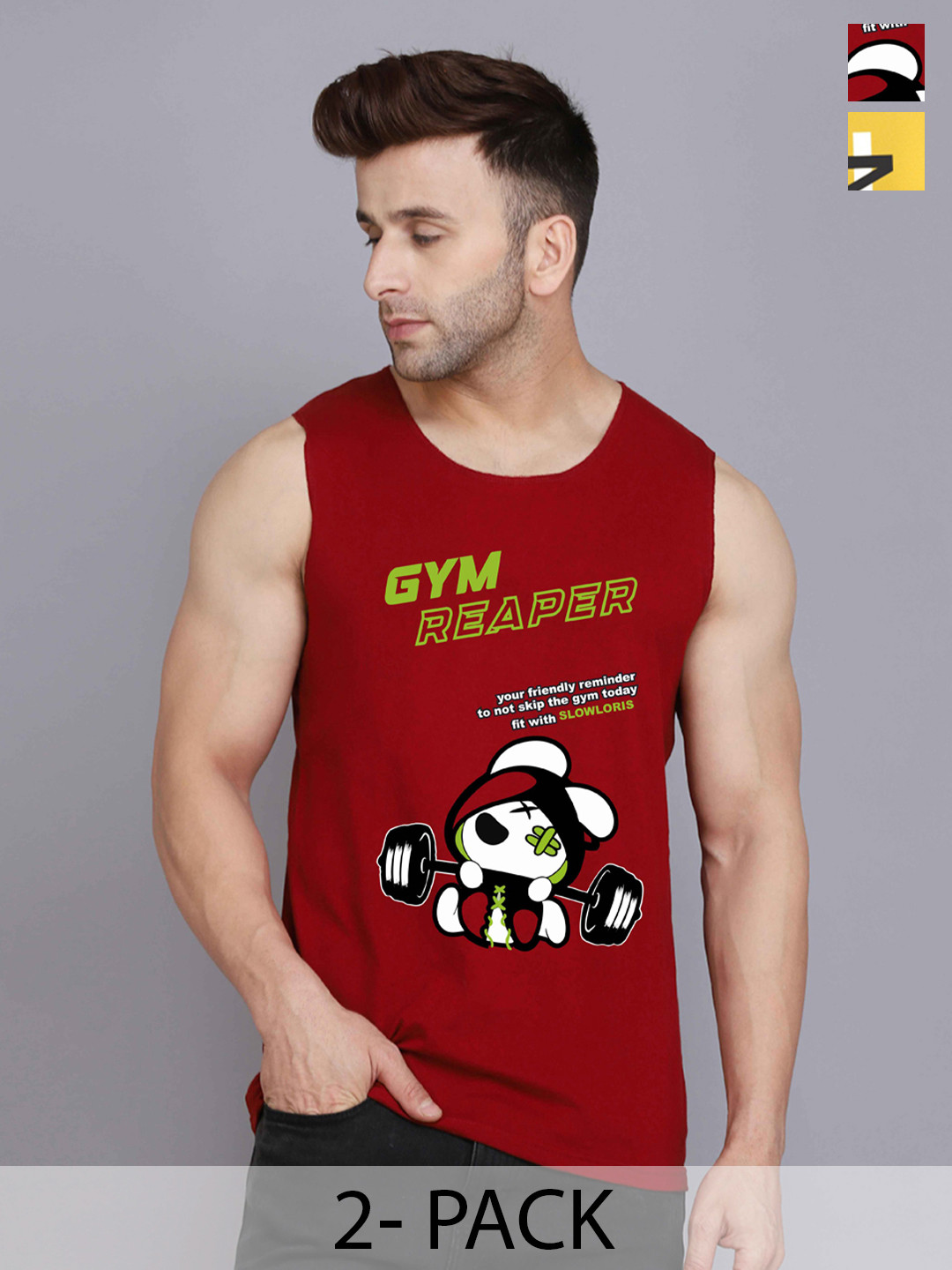 SLO WLORIS Pack Of 2 Men Printed Bio-Wash Combed Cotton Innerwear Vest