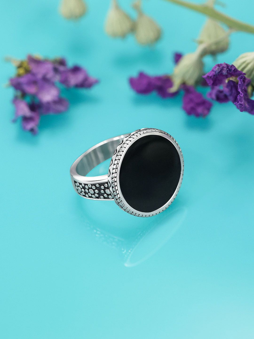 Tweov 925 Sterling Silver Black Stone Ring