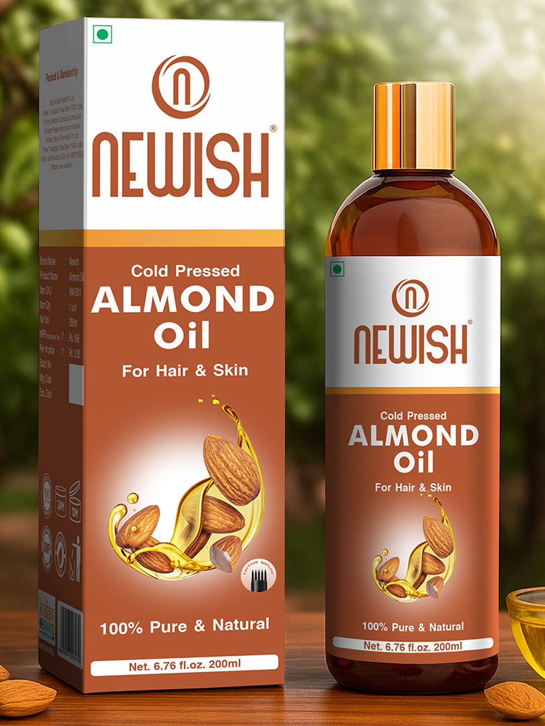 Newish Cold Pressed Non-Sticky Vitamin E Rich Almond Oil - 200ml