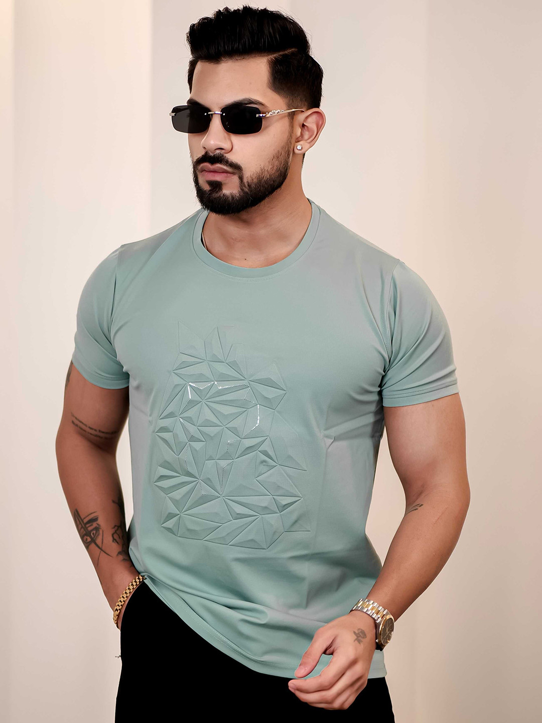 Foomer Men Self Design Round Neck Slim Fit T-shirt