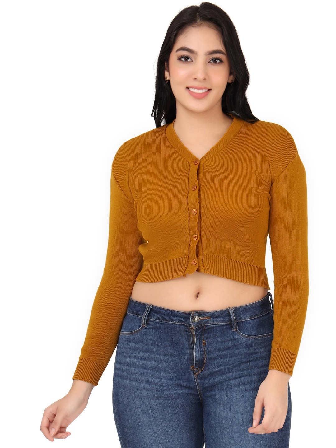 FEMULA Women Brown Woolen Crop Top