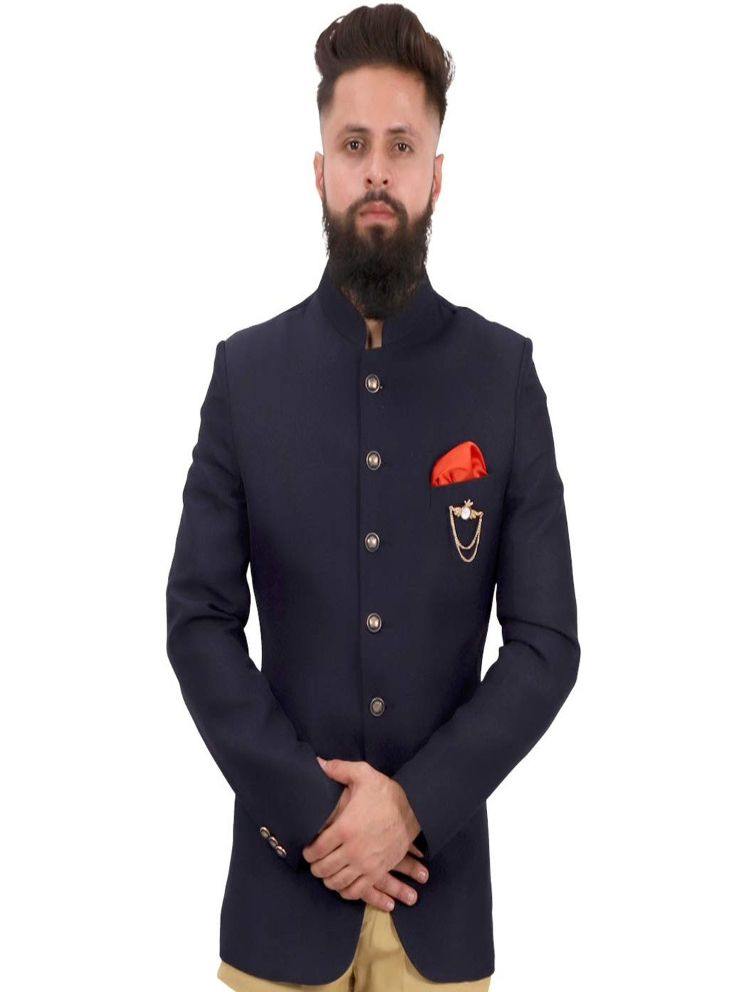 DHINGRA Men Blue Bandgala Jodhpuri Blazer