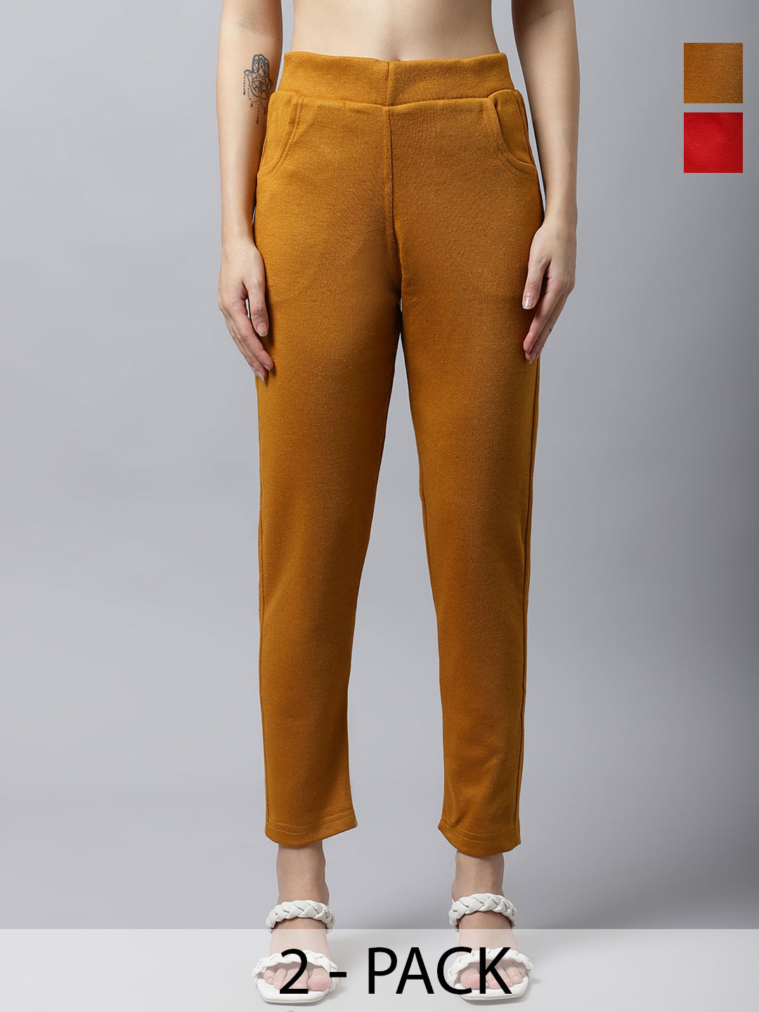 Valles365 by S.C. Women Pack Of 2 Mid-Rise Cropped Woolen Trousers