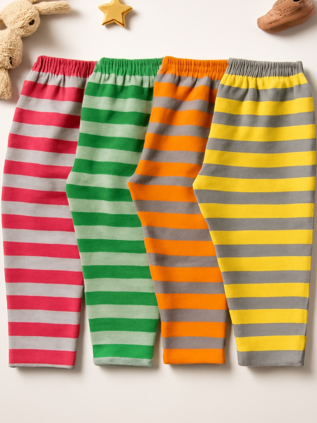 CORTICA Kids Pack of 4 Cotton Multi Colour Striped Night Pants