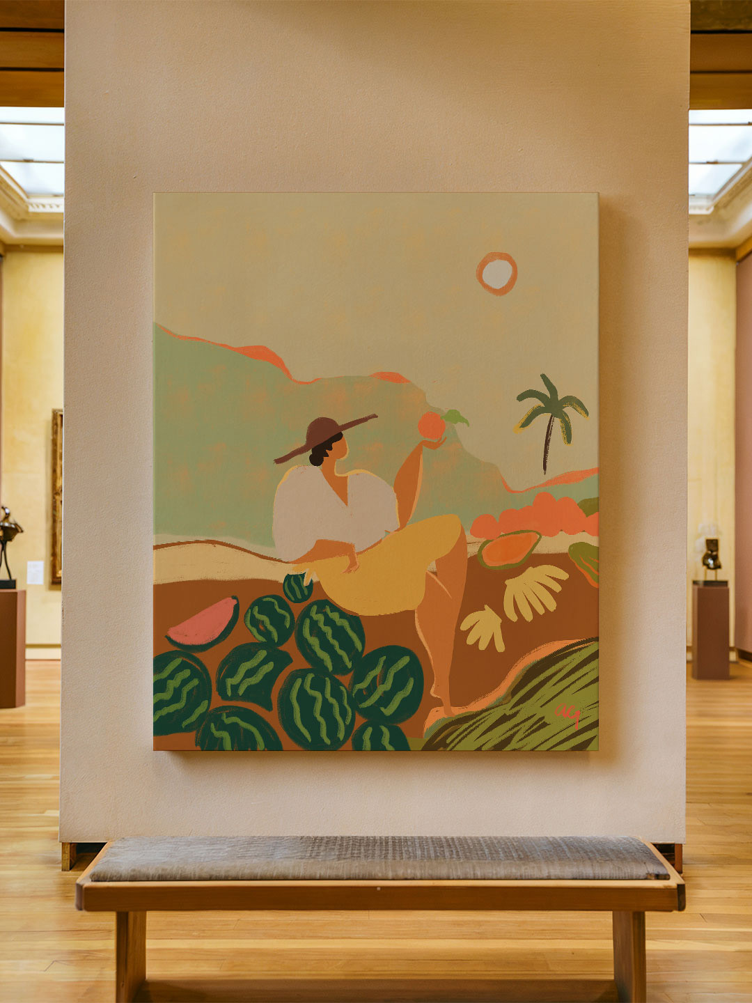 ASIAN MONK Multicoloured Wood Floral and Botanical Wall Paintings