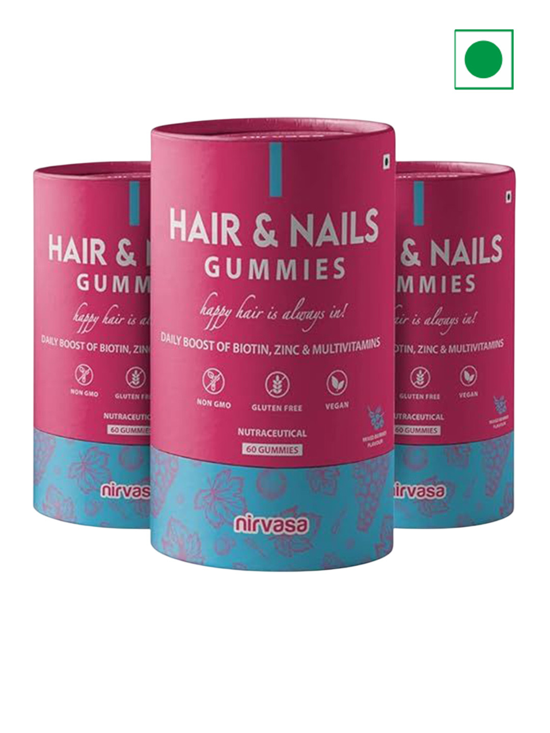 Nirvasa Unisex Pack of 3 Hair & Nail Gummies
