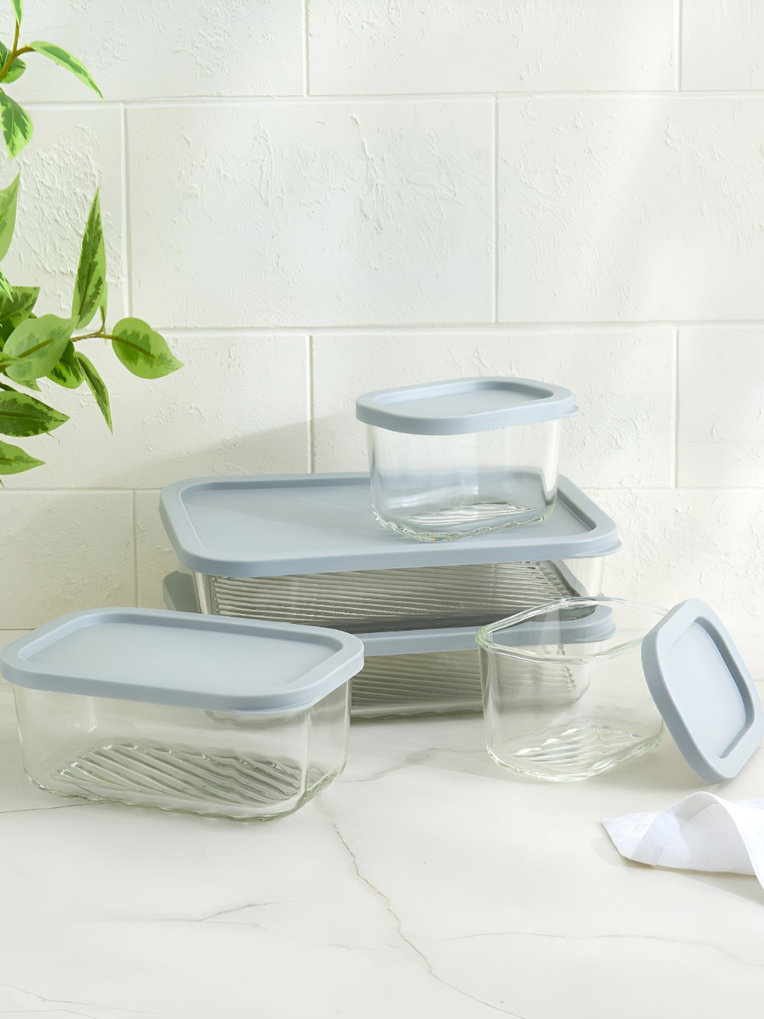 Home Centre Set Of 5 Transparent Glass Storage Containers