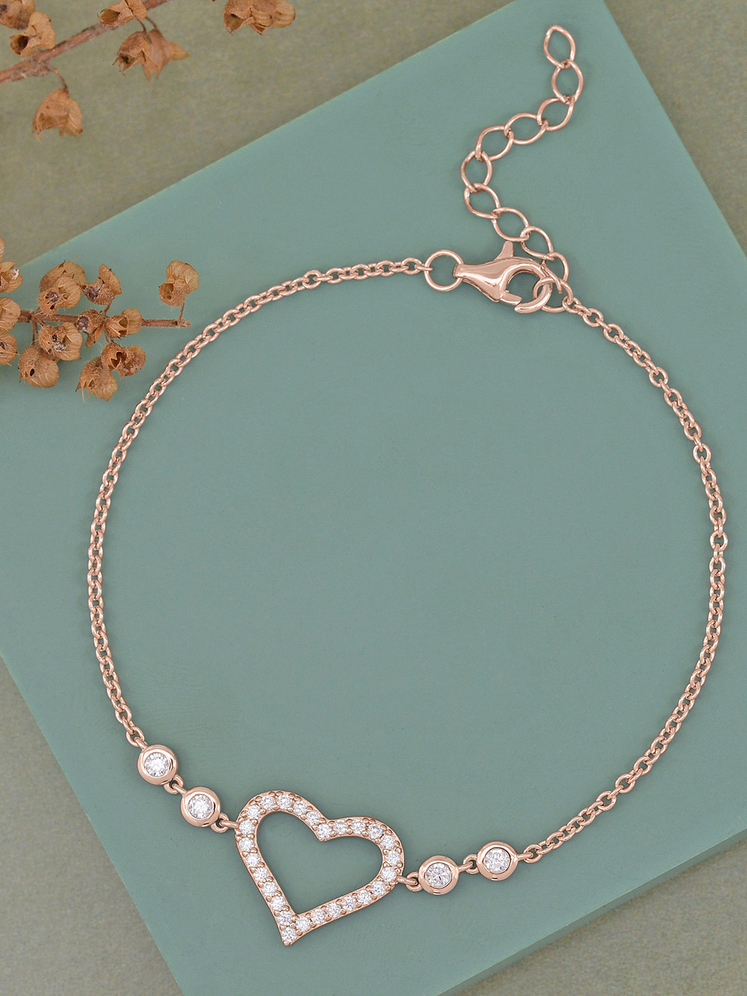 Ornate Jewels 925 Silver 18K Rose Gold Plated Love Heart Shape Adjustable Bracelet