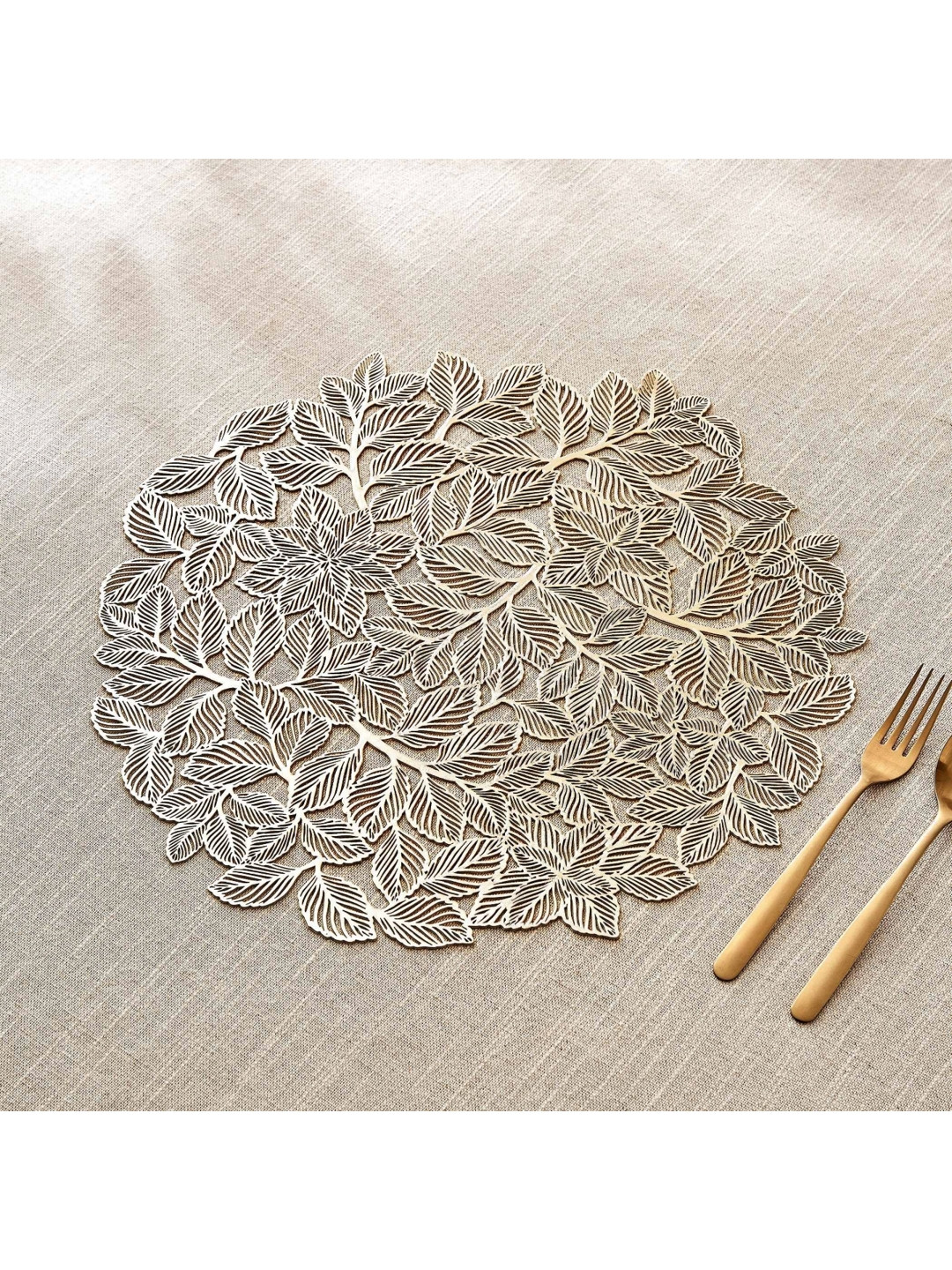 Home Centre Gold Cutwork Flower Shaped Table Placemats
