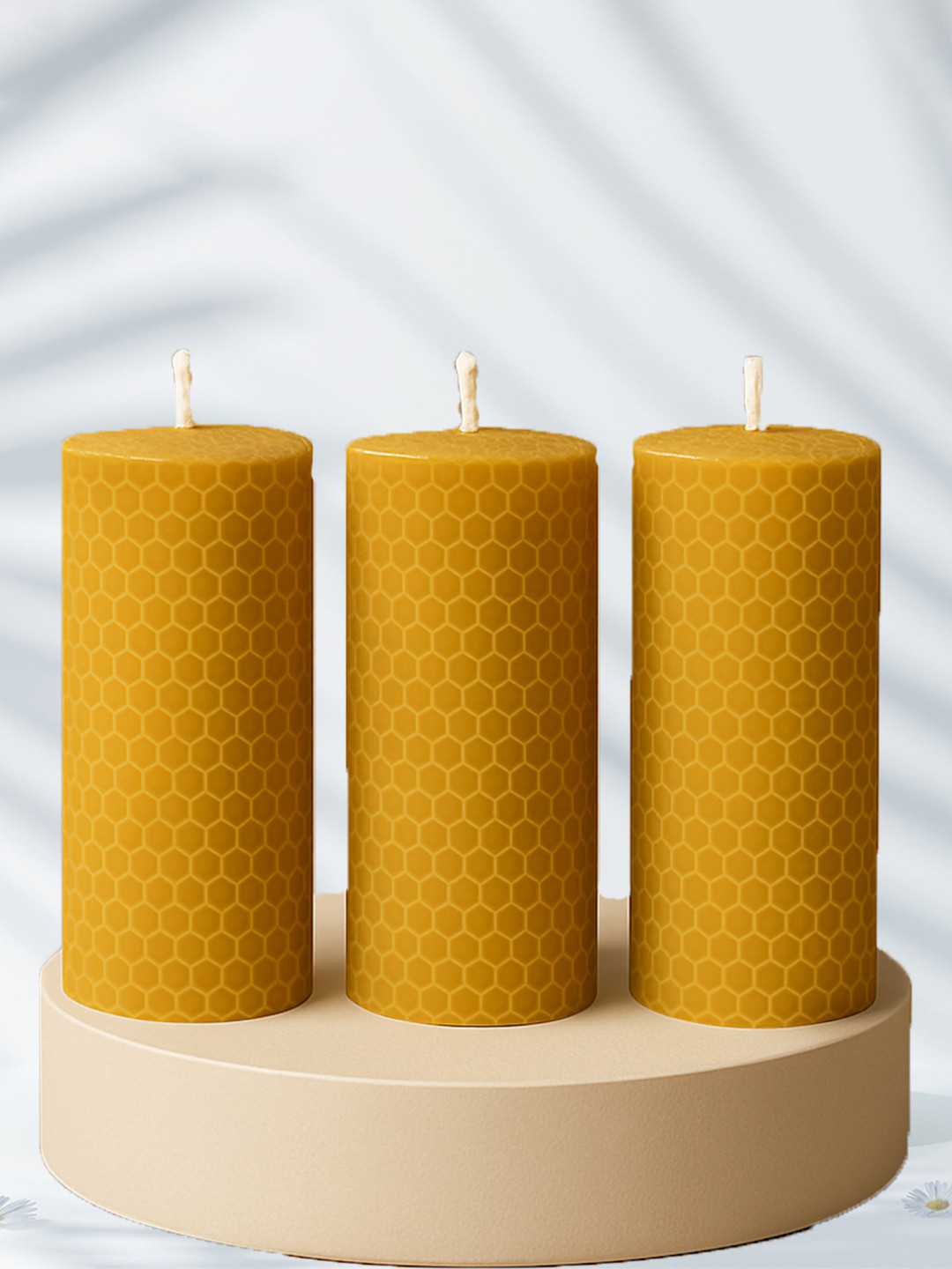 Pratha Biodegradable Natural 3Pcs Light Honey Abstract Tapered Regular Pillar Candles