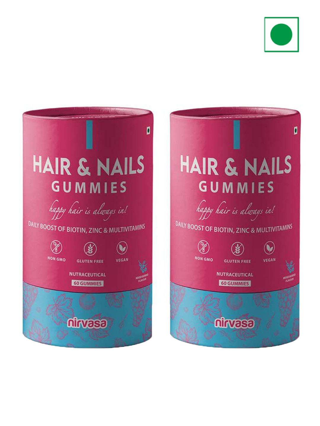 Nirvasa Set Of 2 Hair & Nails -60 Gummies Each