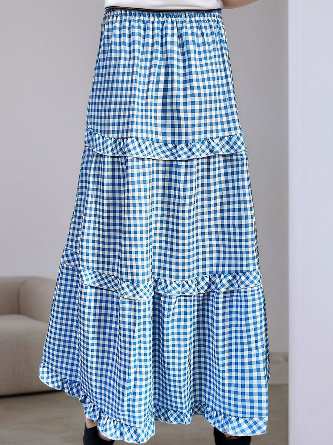 LULU & SKY Women Tiered Gingham Maxi Skirt